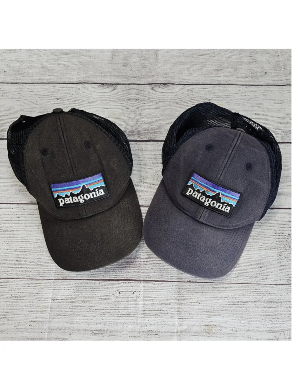 Patagonia ball cap bundle, snapback, mesh baseball hats, black and blue